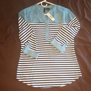 New Directions |Striped botton front chambray top